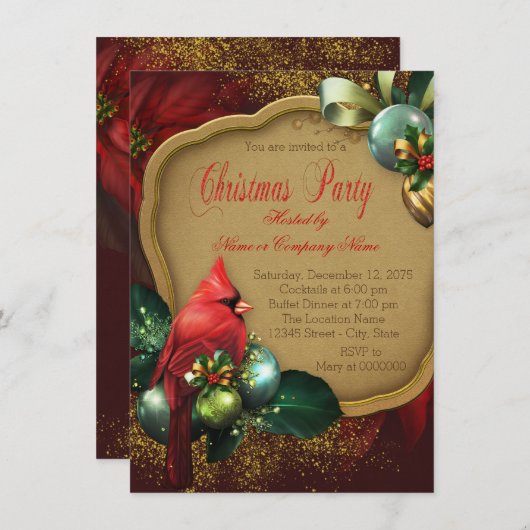 Invitation Fête de Noël du cardinal rouge (Devant / Derrière)