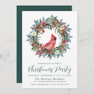 Invitation Fête de Noël du cardinal rouge Wreath