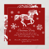 Invitation Fête de Noël du Cheval Rouge et Blanc (Devant / Derrière)