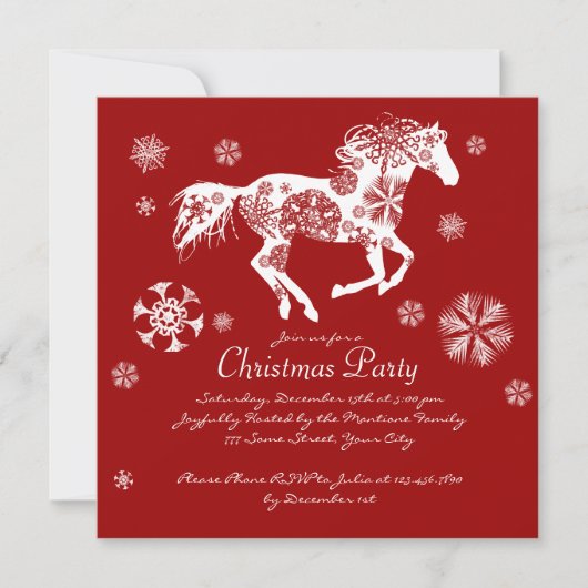 Invitation Fête de Noël du Cheval Rouge et Blanc (Devant)