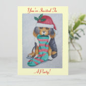 Invitation fête de noël du chiot noir et brun (Debout devant)