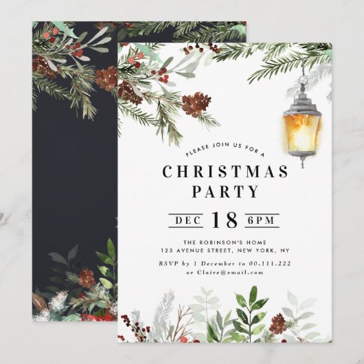 Invitation fête de noël du feuillage d' hiver (Devant / Derrière)