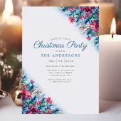 Invitation Fête de Noël du feuillage d'hiver Floral bleu