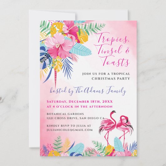 Invitation Fête de Noël du Flamant rose de forêt sauvage trop (Devant)