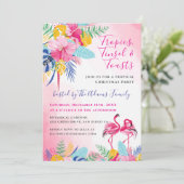 Invitation Fête de Noël du Flamant rose de forêt sauvage trop (Debout devant)