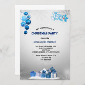 Invitation Fête de Noël du flocon de neige en argent bleu (Devant / Derrière)