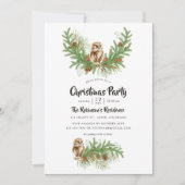 Invitation Fête de Noël du hibou de l'aquarelle (Devant)