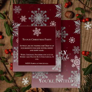 Invitation Fête de Noël du Joyet rouge et des flocons de neig
