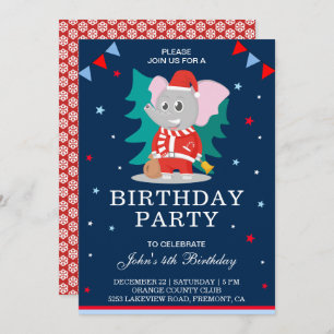 Invitation Fête de Noël du Père Noël Eléphant Cute