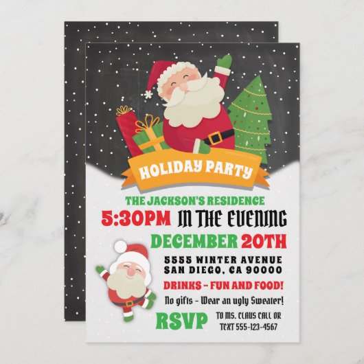 Invitation Fête de Noël du Père Noël Neige (Devant / Derrière)