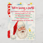 Invitation Fête de Noël du Père Noël rétro (Devant / Derrière)