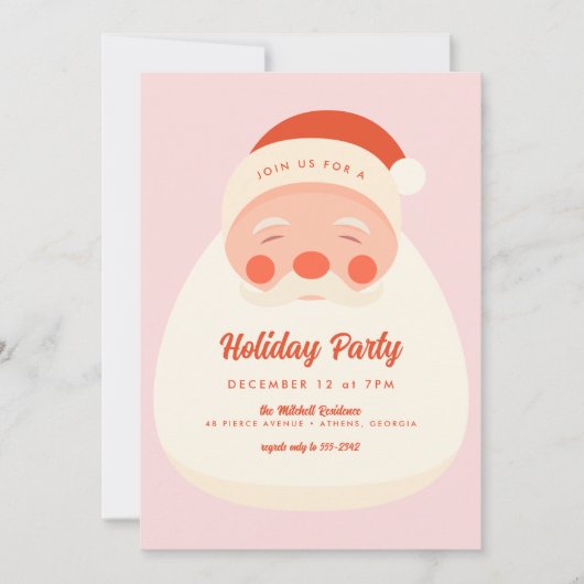 Invitation Fête de Noël du Père Noël rose rétro (Devant)