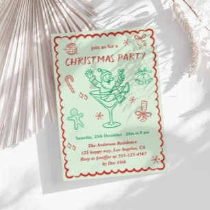 Invitation Fête de Noël du Père Noël vert et rouge fantaisist