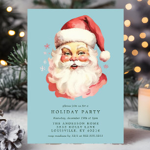 Invitation Fête de Noël du Père Noël Vintage bleu