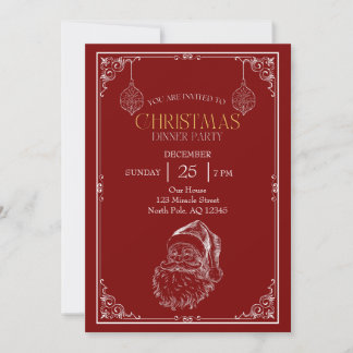 Invitation Fête de Noël du Père Noël vintage, Rouge et Blanc