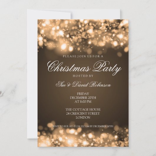 Invitation Fête de Noël éclatant l'or (Devant)