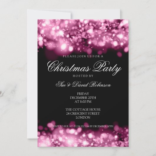 Invitation Fête de Noël éclatante rose (Devant)