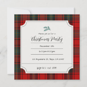 Invitation Fête de Noël écossaise Tartan Personnalisable et C
