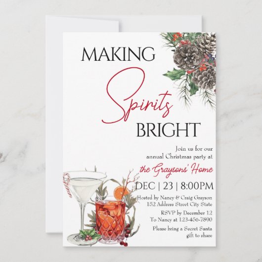Invitation Fête de Noël Editable Cocktail (Devant)