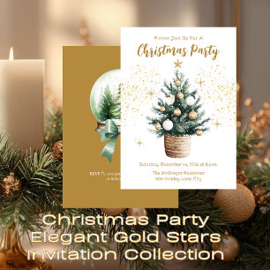 Invitation Fête de Noël Elégant Etoiles Dorées