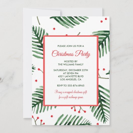 Invitation Fête de Noël Élégant Evergreen (Devant)