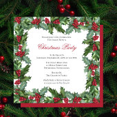 Invitation Fête de Noël Elegant Holly et Berries