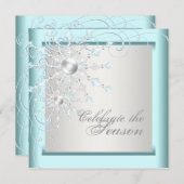 Invitation Fête de Noël Elegant Turquoise Blue Snowflakes (Devant / Derrière)