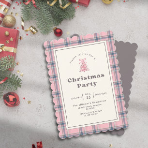 Invitation Fête de Noël élégante à carreaux d'arbre à aquarel