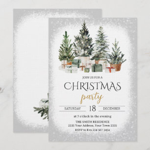 Invitation Fête de Noël élégante à l'aquarelle avec un arbre