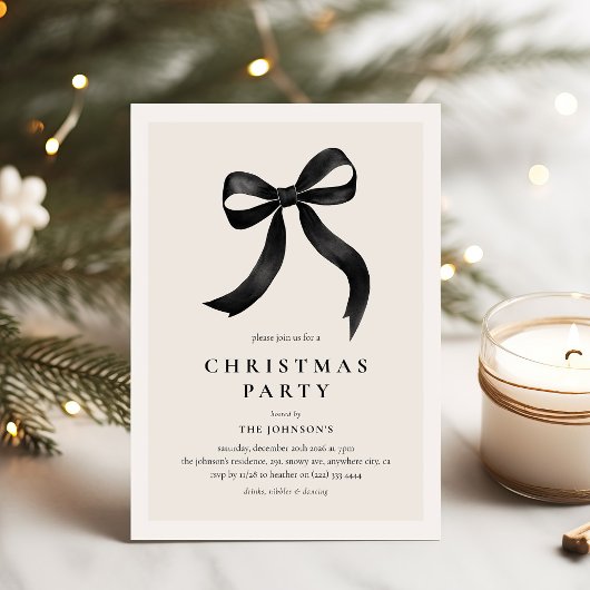 Invitation Fête de Noël élégante à nœud noir