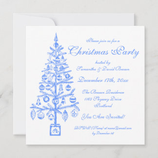 Invitation Fête de Noël Elégante Arbre bleu