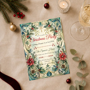 Invitation Fête de Noël élégante Art Nouveau