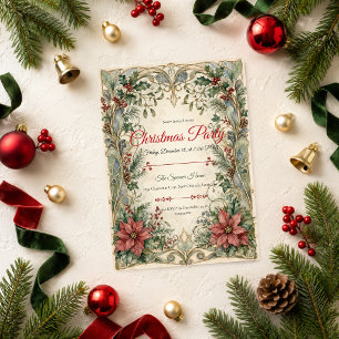 Invitation Fête de Noël élégante Art Nouveau
