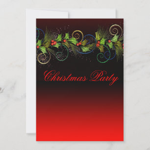 Invitation Fête de Noël élégante au houx rouge