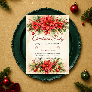 Invitation Fête de Noël élégante au poinsettia