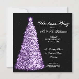 Invitation Fête de Noël élégante aux arbres de Noël violets