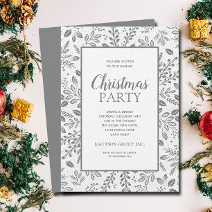 Invitation Fête de Noël Élégante aux Botaniques Argentées