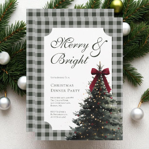 Invitation Fête de Noël élégante avec nœud et gingham vert