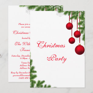 Invitation Fête de Noël élégante avec pin et boules