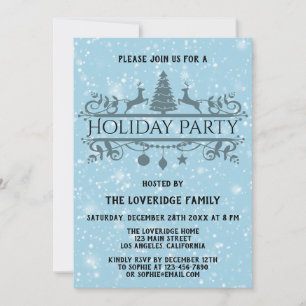 Invitation Fête de Noël élégante bleue festive neige de Noël