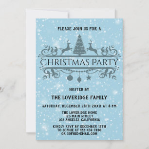 Invitation Fête de Noël élégante bleue festive neige de Noël
