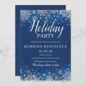Invitation Fête de Noël Elégante Blue Snowflake (Devant / Derrière)