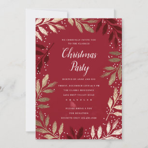 Invitation Fête de Noël Élégante Branche Dorée Feuillage