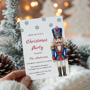 Invitation Fête de Noël élégante Casse-Noisette bleu et rouge