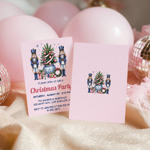 Invitation Fête de Noël élégante Casse-Noisette rose et bleu