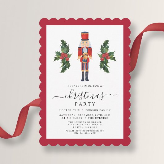 Invitation Fête de Noël Élégante Casse-Noisette Rouge