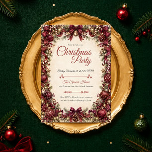 Invitation Fête de Noël élégante en bordeaux
