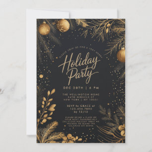 Invitation Fête de Noël élégante en noir et or