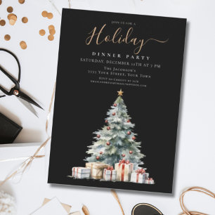 Invitation Fête de Noël élégante en noir et or