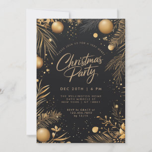 Invitation Fête de Noël élégante en noir et or